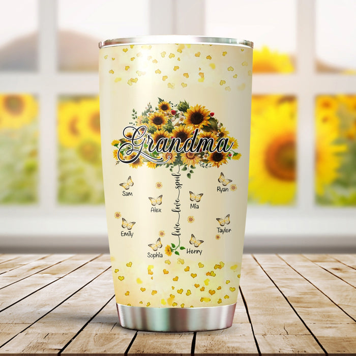 Personalized Tumbler Gifts For Grandma Live Love Spoil Sunflower Flowers Custom Grandkids Name Travel Cup For Christmas