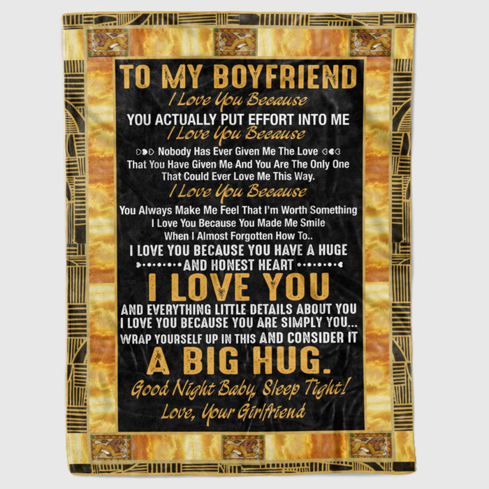 Personalized To My Boyfriend Blanket From Girlfriend I Love You Because You Actually Put Effort Into Me Lion Printed