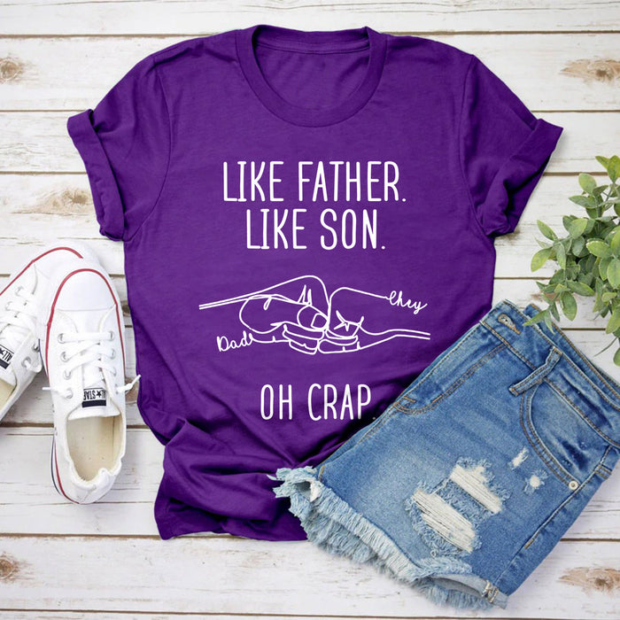 Personalized T-Shirt For Dad Like Father Like Son One Line Drawing Fist Bump Printed Custom Name Father's Day Shirt