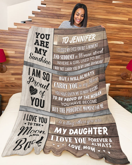 Personalized Blanket To My Daughter From Mom You Are My Sunshine Wooden Background Vintage Design Custom Name