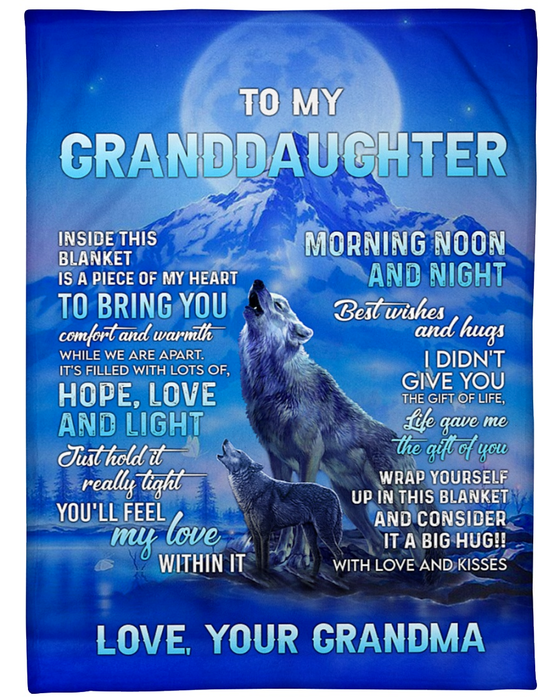 Personalized To My Granddaughter From Grandma Inside This Blanket Is A Piece Of My Heart Old Wolf & Baby Wolf Printed