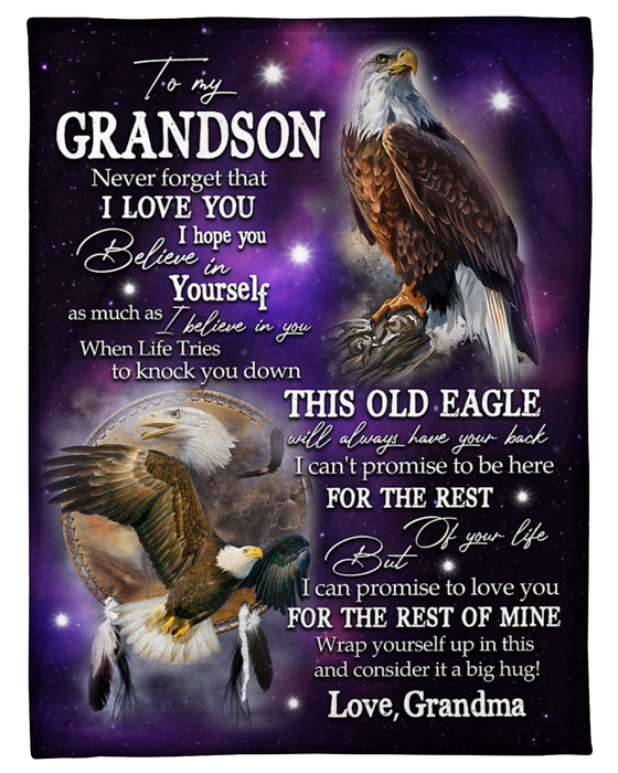 Personalized Blanket To My Grandson From Grandma Never Forget That Eagle Printed Galaxy Background Custom Name