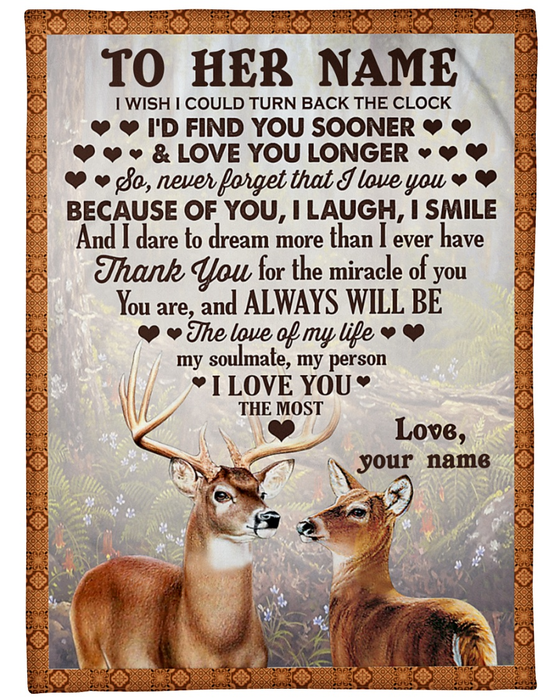 Personalized To My Wife Fleece Blanket From Husband Deer Couple Cute Printed Hunting I Would Find You Soone