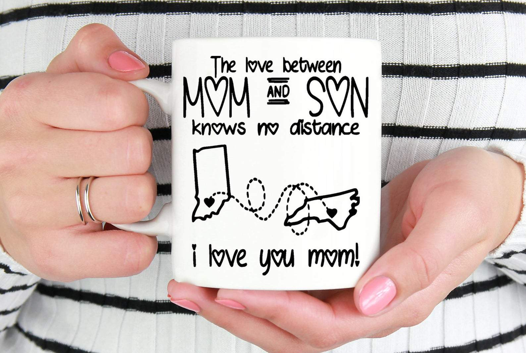 Personalized Coffee Mug For Mom Mommy From Son I Love You State To State Custom Name White Cup Long Distance Gifts