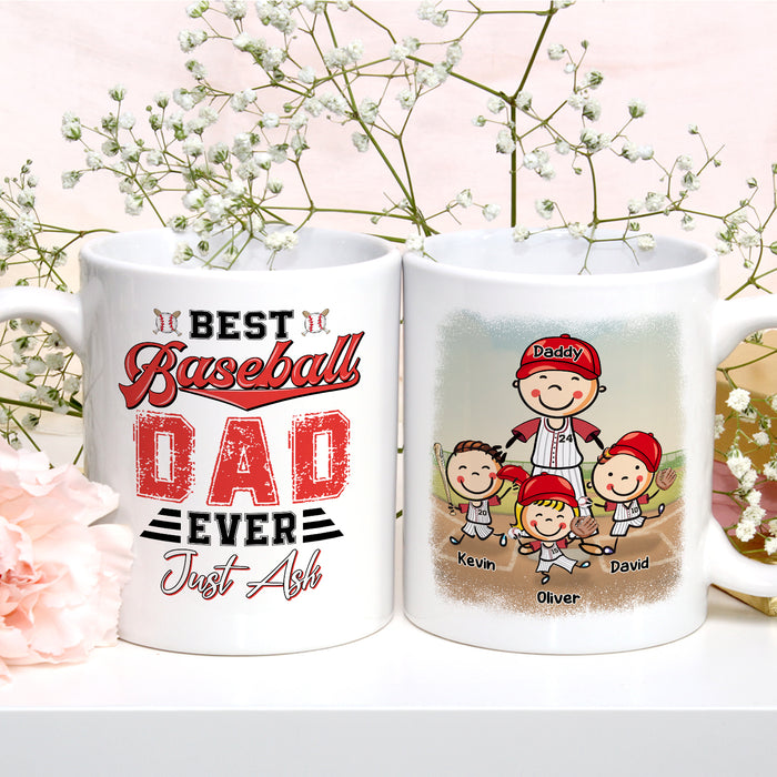 Personalized Ceramic Coffee Mug Best Baseball Dad Ever Funny Cute Kids Print Vintage Design Custom Name 11 15oz Cup