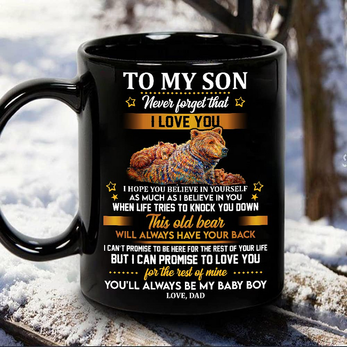 Personalized To My Son Coffee Mug From Mom Dad Old Bear Will Always Have Your Back Custom Name Black Cup Birthday Gifts