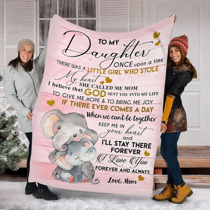 Personalized To My Daughter Blanket From Mom Once Upon A Time There Was A Little Girl Cute Elephant Printed Pink Blanket