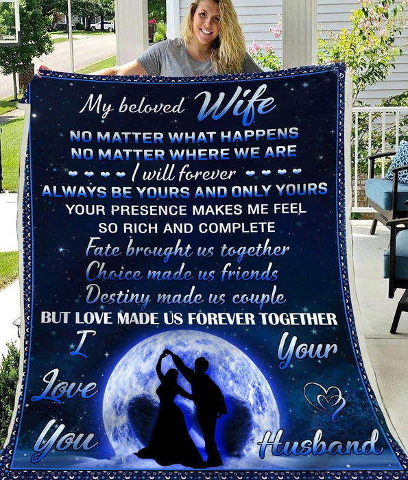 Personalized Romantic Blanket To My Beloved Wife Full Moon & Couple Prints Love Blanket Custom Name