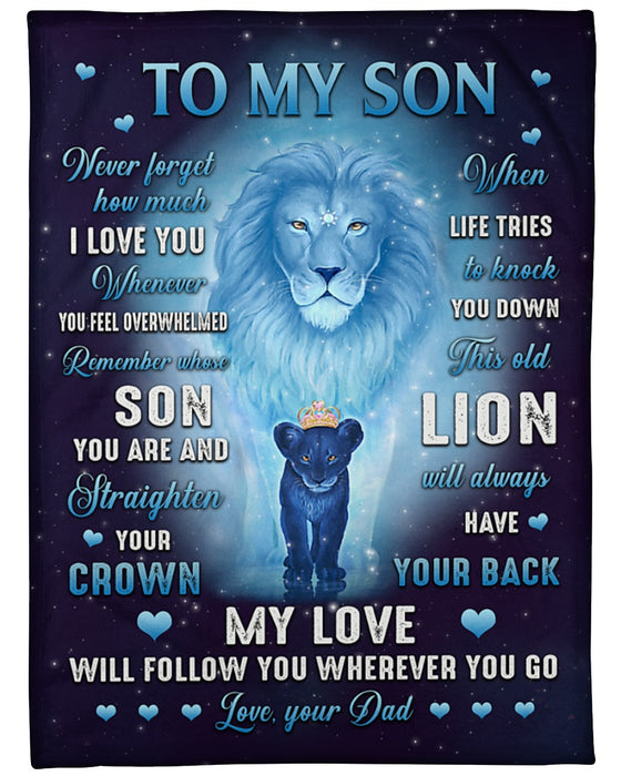 Personalized To My Son Blanket Gifts From Mom Dad Blue Lion When Life Tries To Knock You Down Custom Name For Birthday