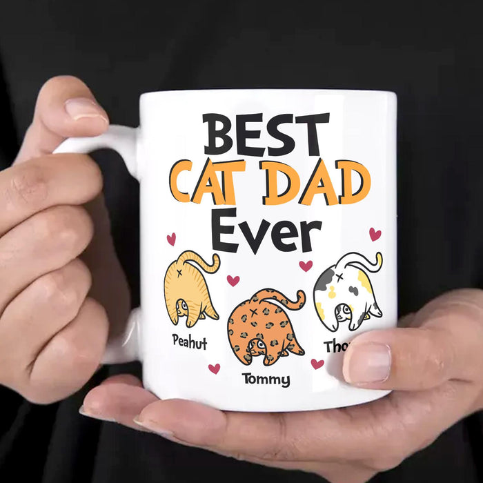 Personalized Ceramic Coffee Mug For Cat Dad Best Cat Dad Ever Cute Funny Cat Print Custom Cat's Name 11 15oz Cup