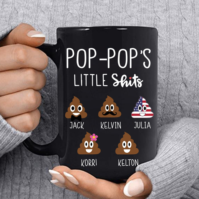 Personalized Ceramic Coffee Mug For Grandpa Pop-pop's Little Shits Funny Shit Custom Grandkids Name 11 15oz Cup