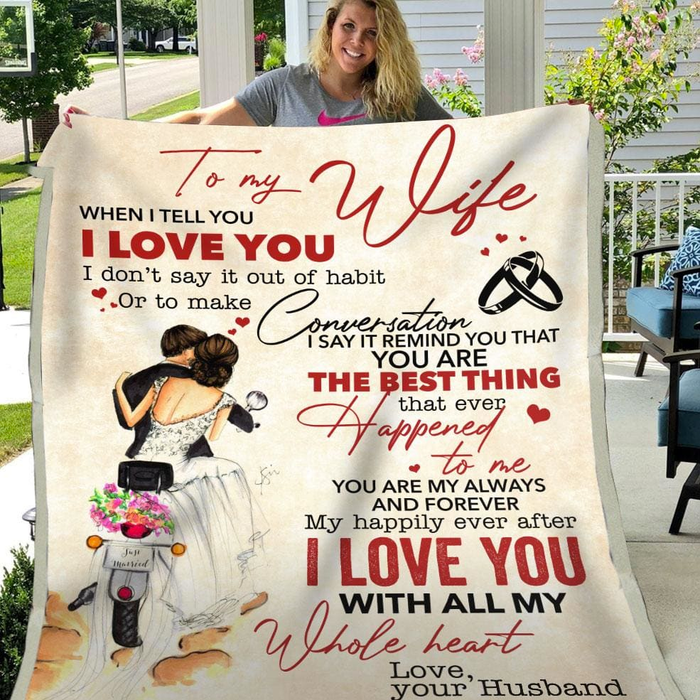 Personalized Wedding Blanket To My Wife Romantic Bride Groom & Motorcycle Blanket For Valentines Custom Name
