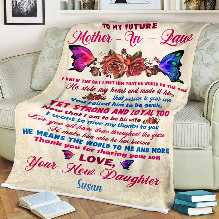 Personalized Blanket To My Future Mother In Law Print Color Butterfly & Flower Custom Name Blanket For Mothers Day