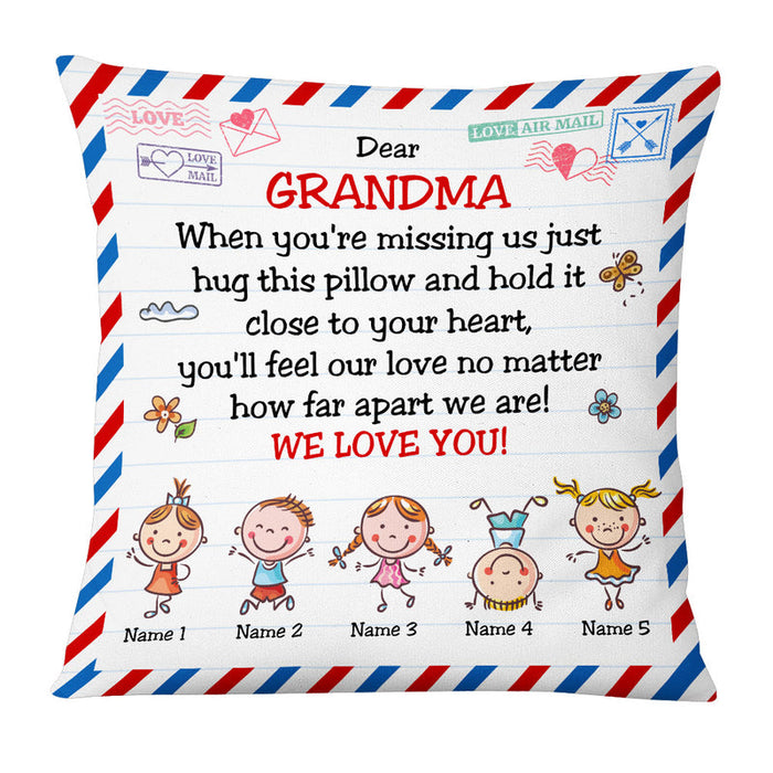 Personalized Square Pillow For Grandma Airmail Just Hug This & Hold It Custom Grandkid Name Sofa Cushion Birthday Gifts