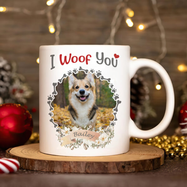 Personalized Coffee Mug Gifts For Dog Lovers I Woof You Funny Beautiful Flowers Custom Name Photo White Cup For Birthday