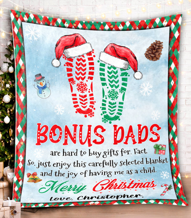 Personalized To My Stepdad Blanket From Son Daughter Footprints Santa Hat Hard To Buy Custom Name Gifts For Christmas