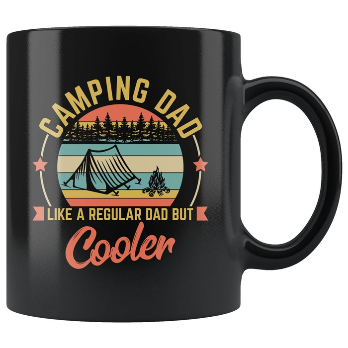 Novelty Black Mug For Camping Lovers To Dad Vintage Colorful Stripes Design Camp Print Custom Name 11 15oz Cup