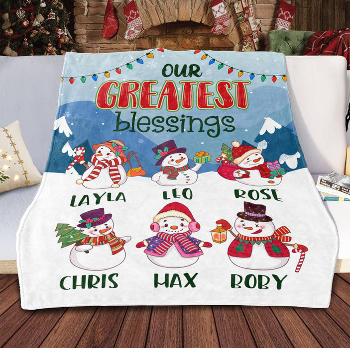 Personalized To My Grandma Blanket From Grandkids Our Blessings Snowmen Christmas Lights Custom Name Gifts For Christmas