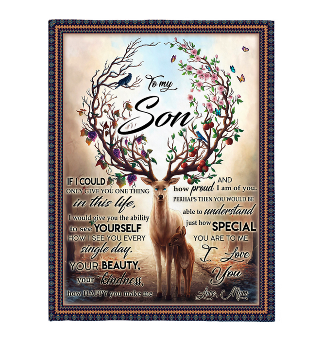 Personalized Fleece Blanket To My Son From Mom Beautiful Deer Tree Design Prints Customized Name Premium Throws