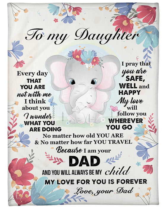 Personalized Blanket To My Daughter From Dad My Child Cute Elephant & Flower With Butterfly Print Custom Name