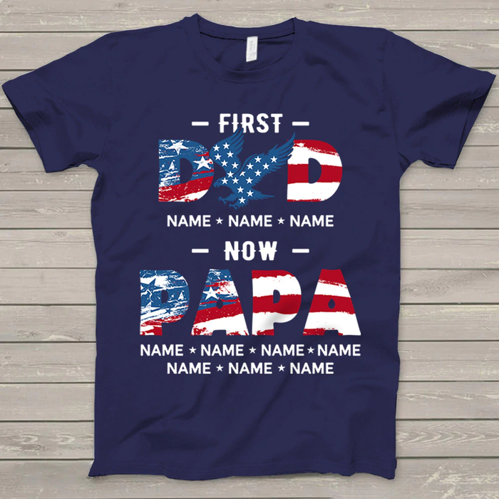 Personalized T-Shirt For Grandpa USA Flag Design Vintage Eagle Printed Custom Grandkids Name 4th July Day Shirt