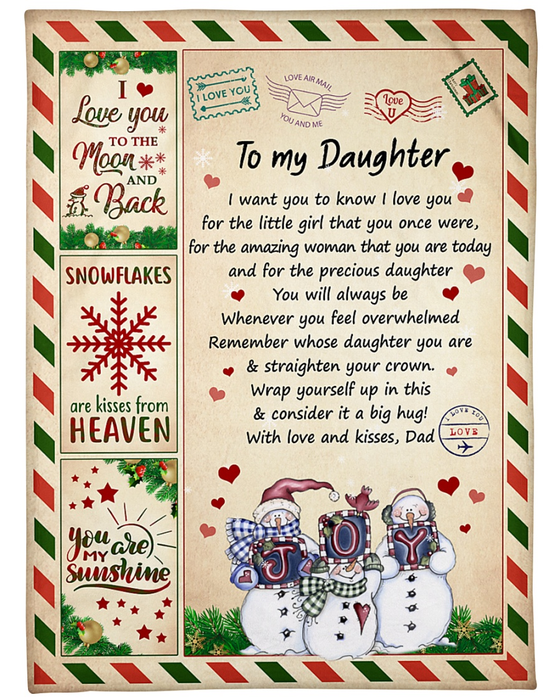 Personalized To My Daughter Blanket From Dad I Want You To Know I Love You Cute Snowmen Family & Snowflake Printed