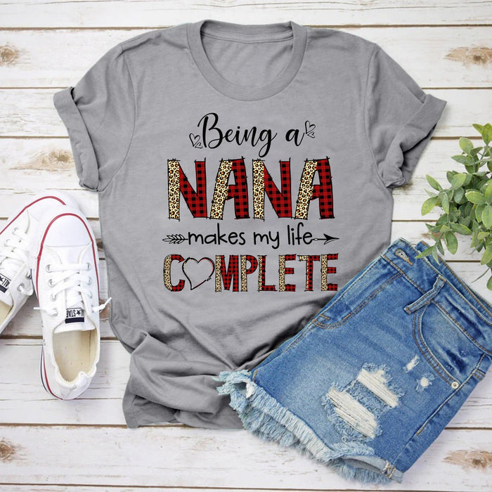 Personalized T-Shirt For Grandma Being A Nana Make My Life Complete Leopard And Plaid Design Custom Name