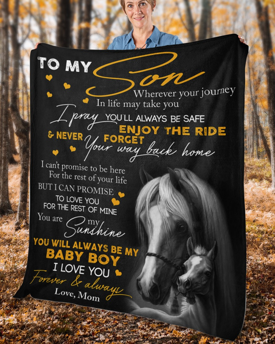Personalized To My Son Blanket From Father Mother Custom Name Horse Never Forget Way Back Home Gifts For Christmas