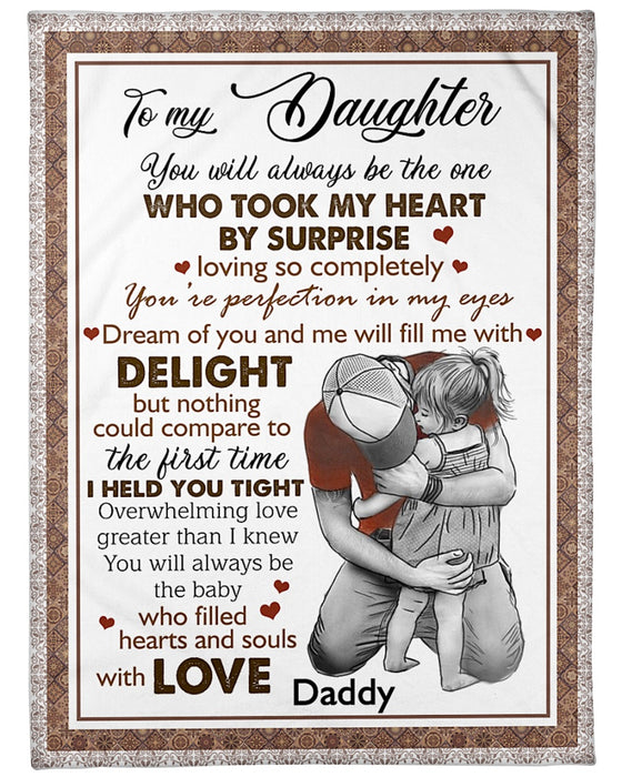 Personalized Blanket To My Daughter From Dad Daddy & Baby Hug Print Vintage Design Heart Print Custom Name