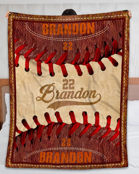 Personalized Blanket For Son Dad Men Baseball Lovers Rustic Design Ball Printed Custom Name & Jersey Number