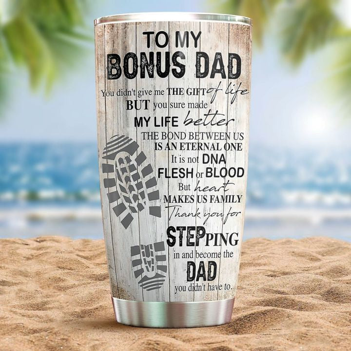 Personalized Tumbler Gifts For Stepdad Footprint Heart Make Us Family Vintage Custom Name Travel Cup For Christmas