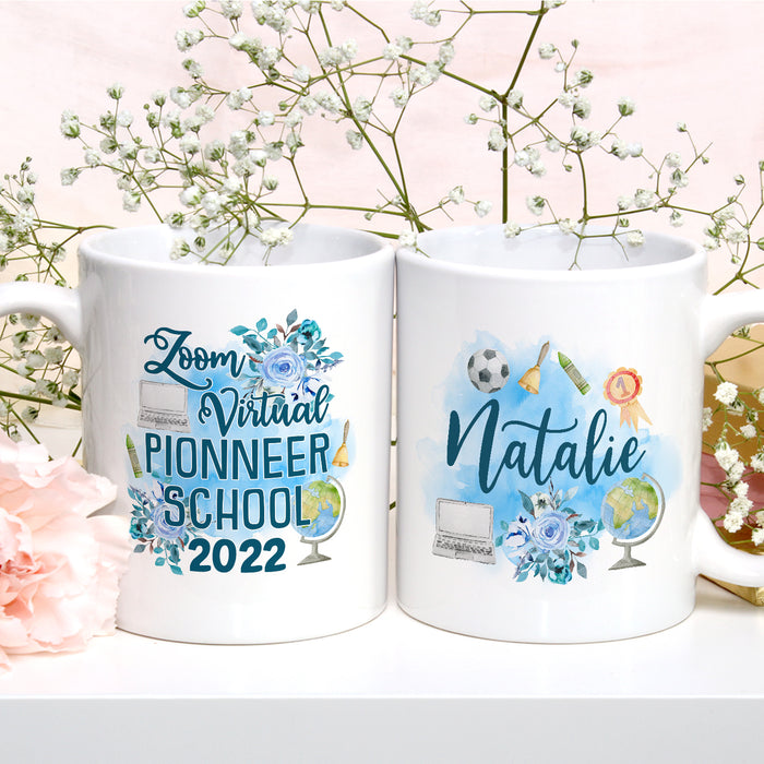 Personalized Back To School Mug Pioneer School Zoom Virtual Flower Print Custom Name 11 15oz Ceramic Coffee Cup