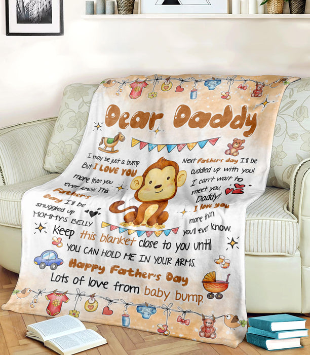 Personalized Blanket To My Dad From Baby Bump Happy Father's Day Cute Funny Baby Monkey Print Custom Name