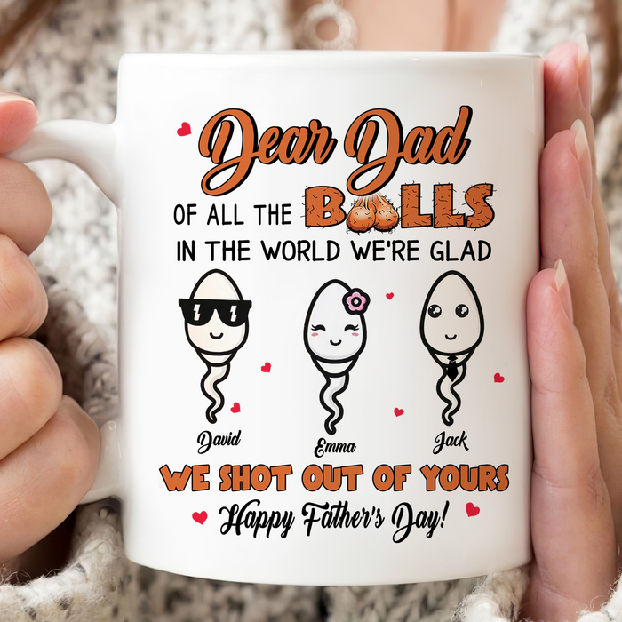 Personalized Ceramic Coffee Mug For Dad Of All The Balls In The World Funny Sperm Custom Kids Name 11 15oz Cup