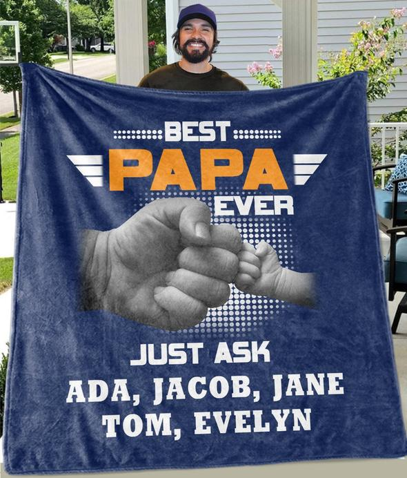 Personalized Blanket Gifts For Grandpa From Grandkids Best Papa Ever Just Ask Fist Bump Navy Custom Name For Christmas