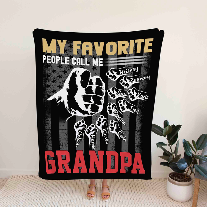 Personalized Blanket Gifts For Grandpa From Grandkids My Favorite People Call Me Fist Bump Custom Name For Christmas