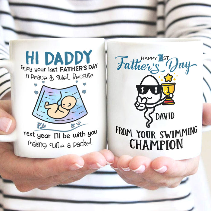 Personalized White Ceramic Coffee Mug For New Dad Hi Daddy Cute Baby Bump Custom Kids Name 11 15oz Father's Day Cup