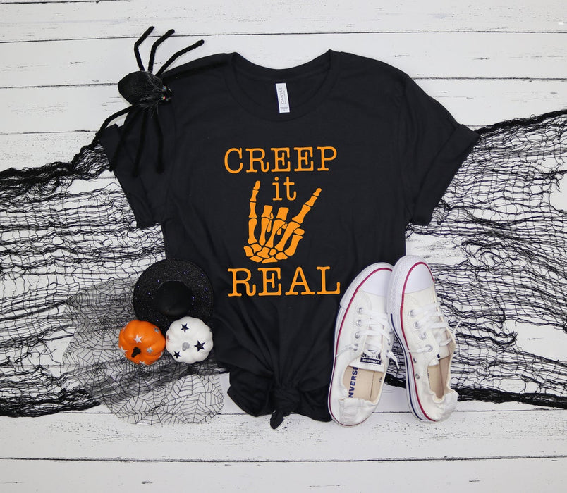 Classic Unisex T-Shirt For Happy Halloween Creep It Real Skeleton Hand Funny Halloween Shirt Trick Or Treat Shirt