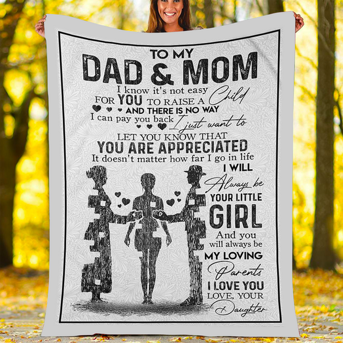 Personalized To My Dad & Mom Blanket From Daughter I Know It'S Not Easy For You To Raise A Child Puzzle Family Blanket