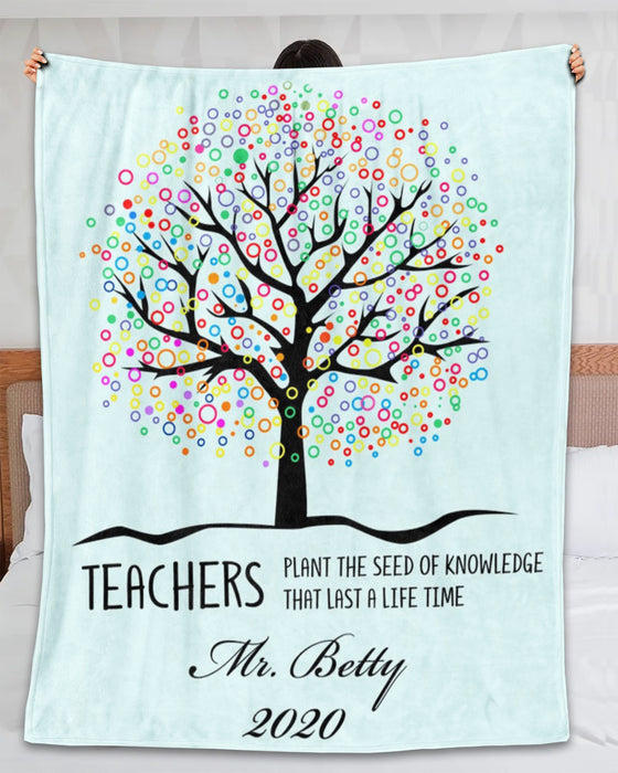 Personalized Retirement Blanket For Teachers Plant The Seed Of Knowledge Colorful Tree Design Custom Name & Year