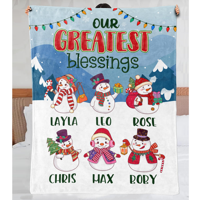 Personalized To My Grandma Blanket From Grandkids Our Blessings Snowmen Christmas Lights Custom Name Gifts For Christmas