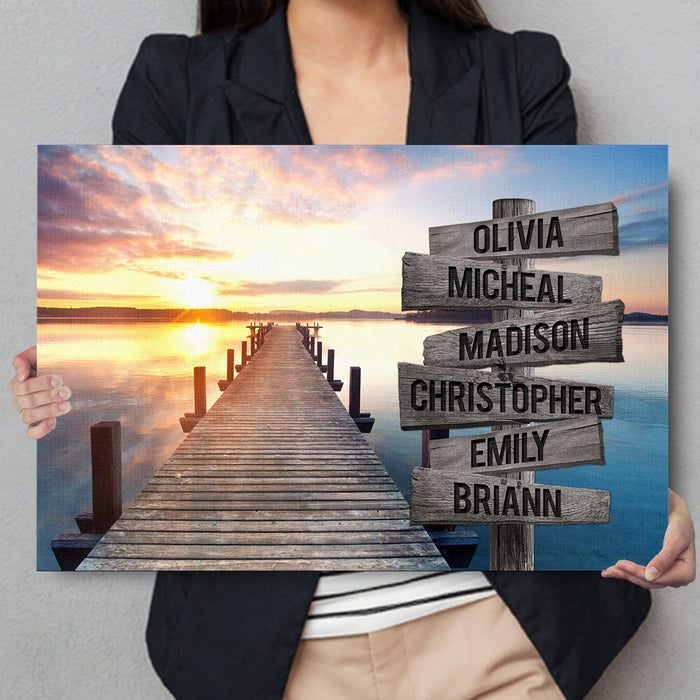 Personalized Canvas Wall Art Gifts For Family Sunset Lake Dock Nature Street Signs Custom Name Poster Prints Wall Decor