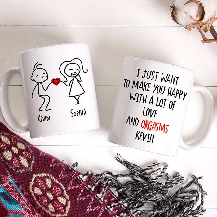 Personalized Romantic Mug For Couple Make You Happy Funny Couple Print Custom Name 11 15oz Ceramic Coffee Cup
