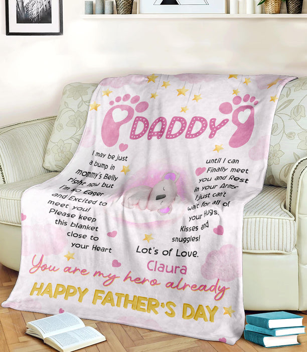 Personalized Fleece Sherpa Blanket From Baby Girl To New Dad Cute Sleeping Koala I Just Can't Wait For First Fathers Day