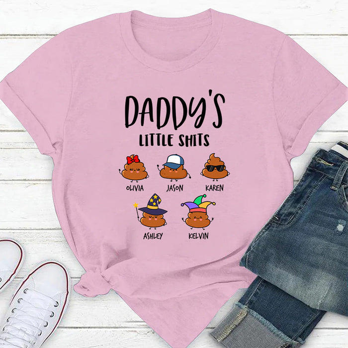 Personalized T-Shirt For Dad From Son Daughter Daddy's Little Shits Note Background Custom Name Shirt Fathers Day Gifts