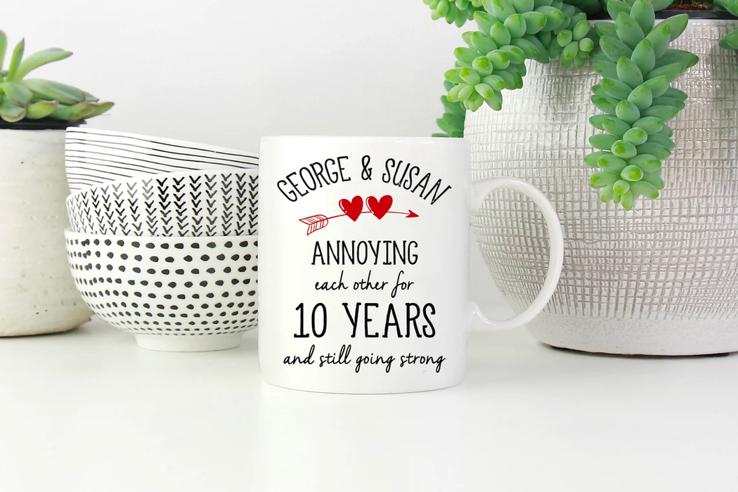 Personalized Ceramic Coffee Mug For Him Her Wedding Anniversary Annoying Each Other For Years Custom Name 11 15oz Cup