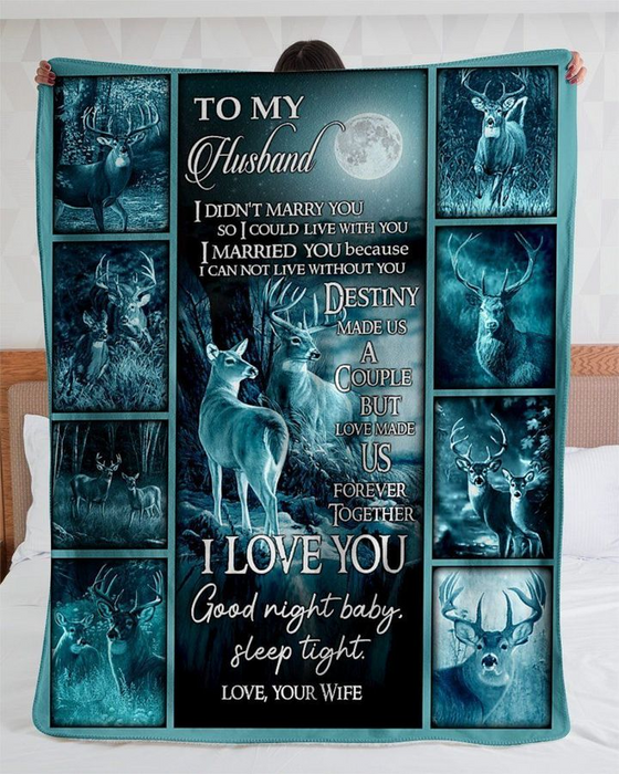 Personalized Valentine Blanket To My Husband Full Moon & Snow Deer Couple Prints Custom Name Fleece Blankets