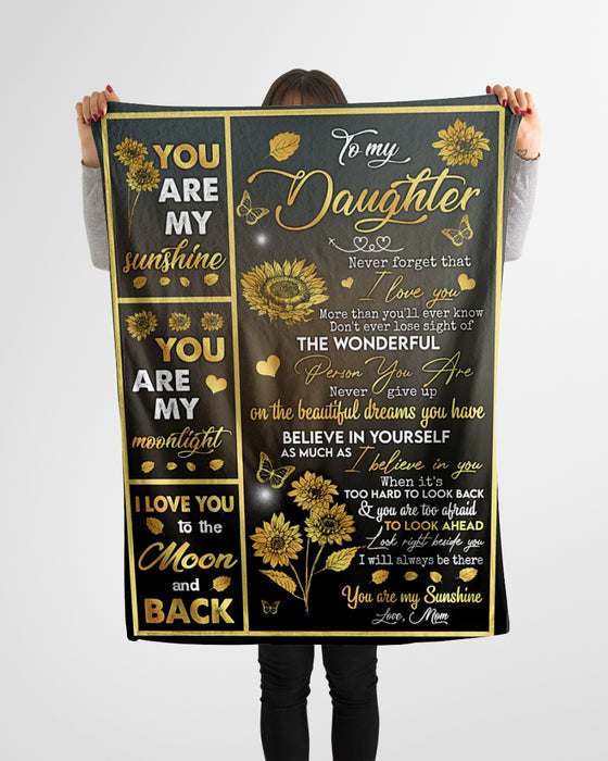 Personalized Gold Sunflower Butterflies Blanket To My Daughter From Mom You Are My Moonlight Custom Name