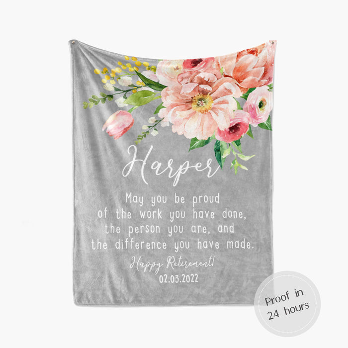 Personalized Retirement Blanket For Coworker Flowers Maybe You Proud Of The Work Custom Name Retired Gifts For Men Women