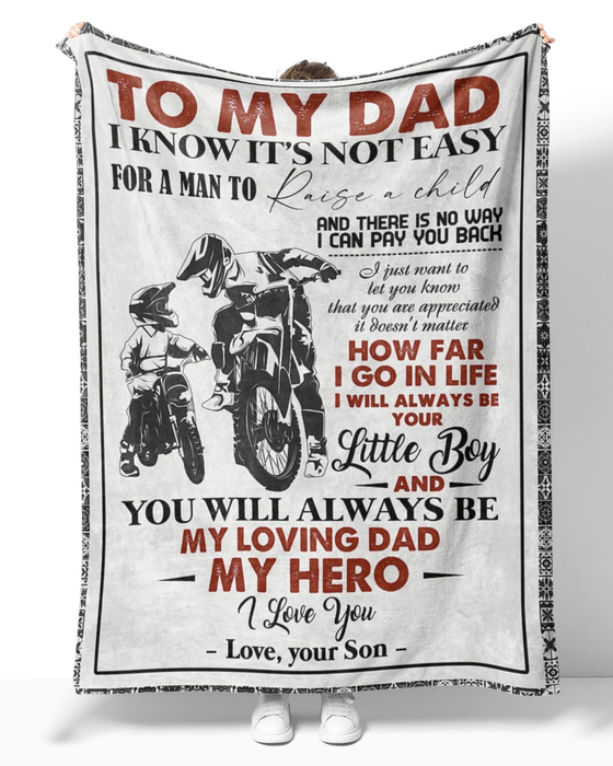 Personalized Blanket For Racing Lover To My Dad From Son Daddy And Baby In Motorbike Print Retro Style Custom Name